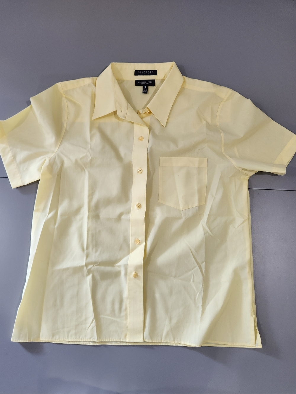 Foxcroft Women’s Size 14 Yellow Button-Up Shirt Wrinkle-Free Short Sleeve Blouse